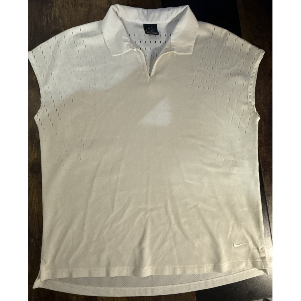 Nike Polo Shirt Womens Size M White Excellent Dri Fit Sleeveless Golf CI9829-100